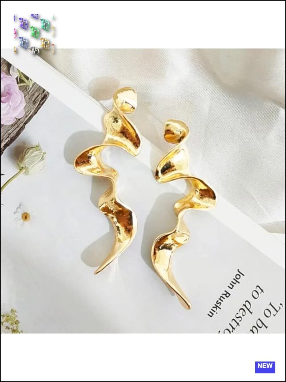 14K Gold Irregular Geometric Drop Dangle Statement Earrings